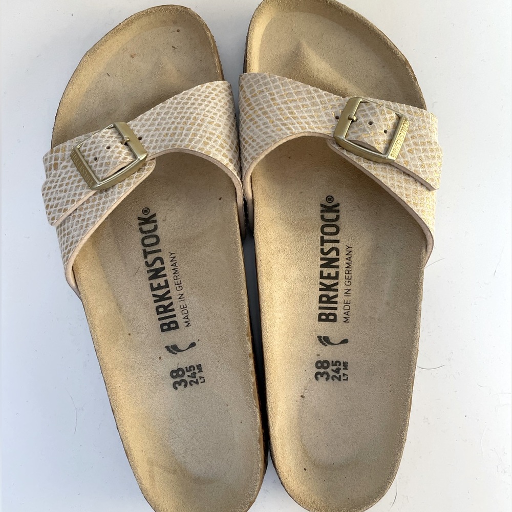 Birkenstock Madrid sandal in shiny snake. Brand New, never worn. Size 38